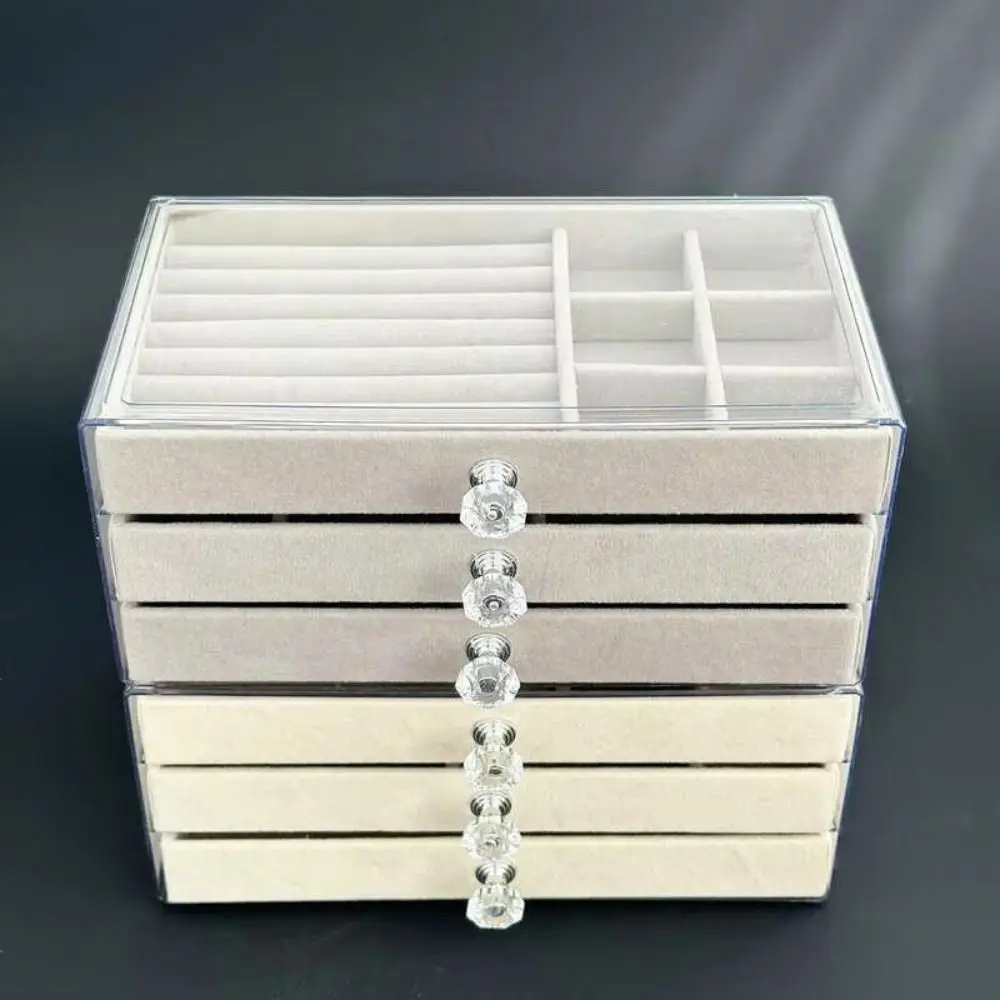 

High-Capacity Flannel Jewelry Box 3-Layer Transparent Drawer Storage Box Acrylic Oxidation-resistant Earrings Necklaces Storage