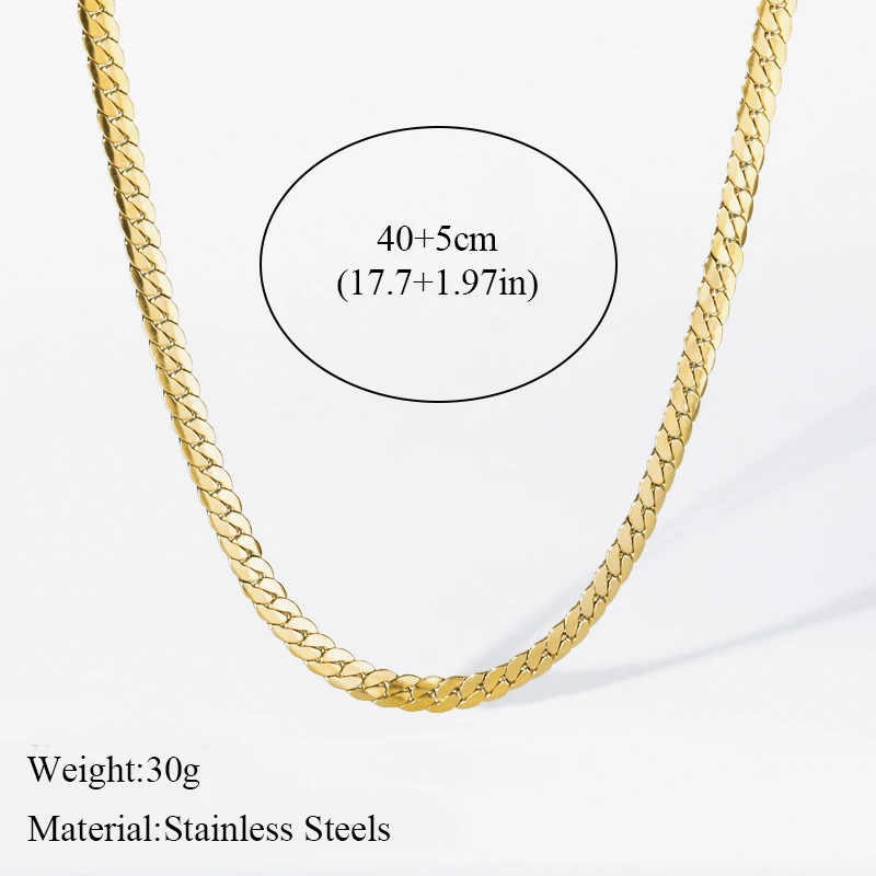 EILIECK 316L Stainless Steel Gold Color Flat Wide Chain Necklace Bracelet For Women Girl Fashion Non-fading Jewelry Set Gift