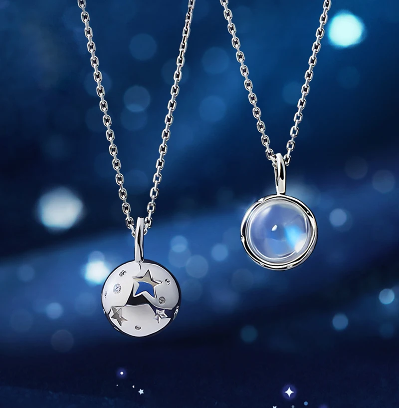 

New Women's Silver Moonstone Hollow Planet Pendant Personality Necklace Gift X284