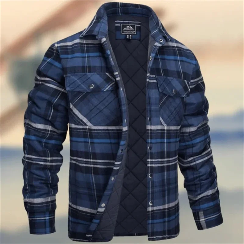 Motorcycle Jacket New Autumn Winter Men\'s Long Sleeved Lapel Plaid Outdoor Snowmobile Riding Thick Warm and Cold Resistant Shirt