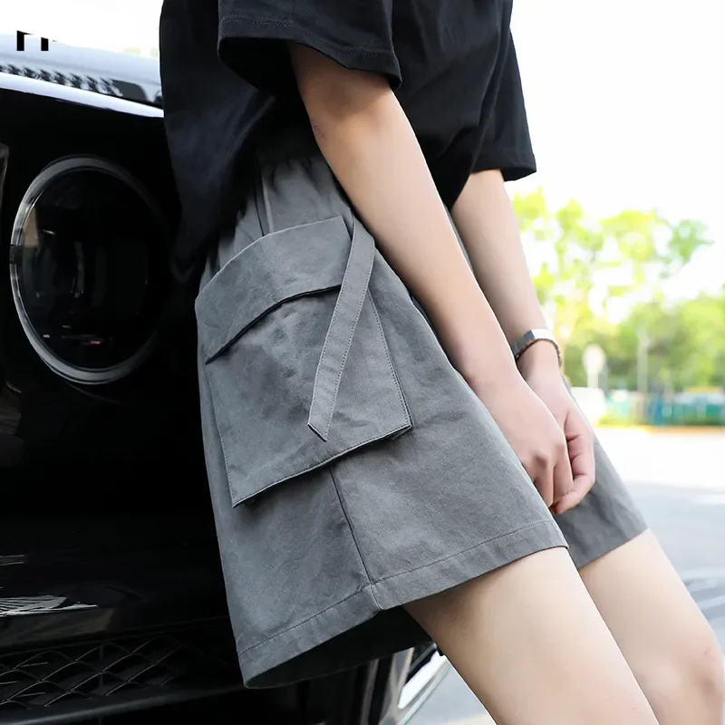 Women High Waist Cargo Shorts Streetwear Summer Wide Leg Pants Fashion Female Big Pocket Loose Shorts Casual Women Pants Clothes