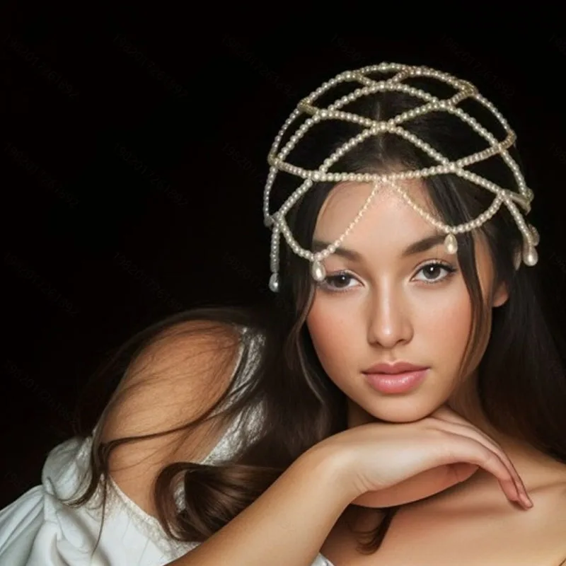Stylish Pearls Weave Hat Bride and Bridesmaids Headpiece Fashion Wedding for Bride and Bridesmaids