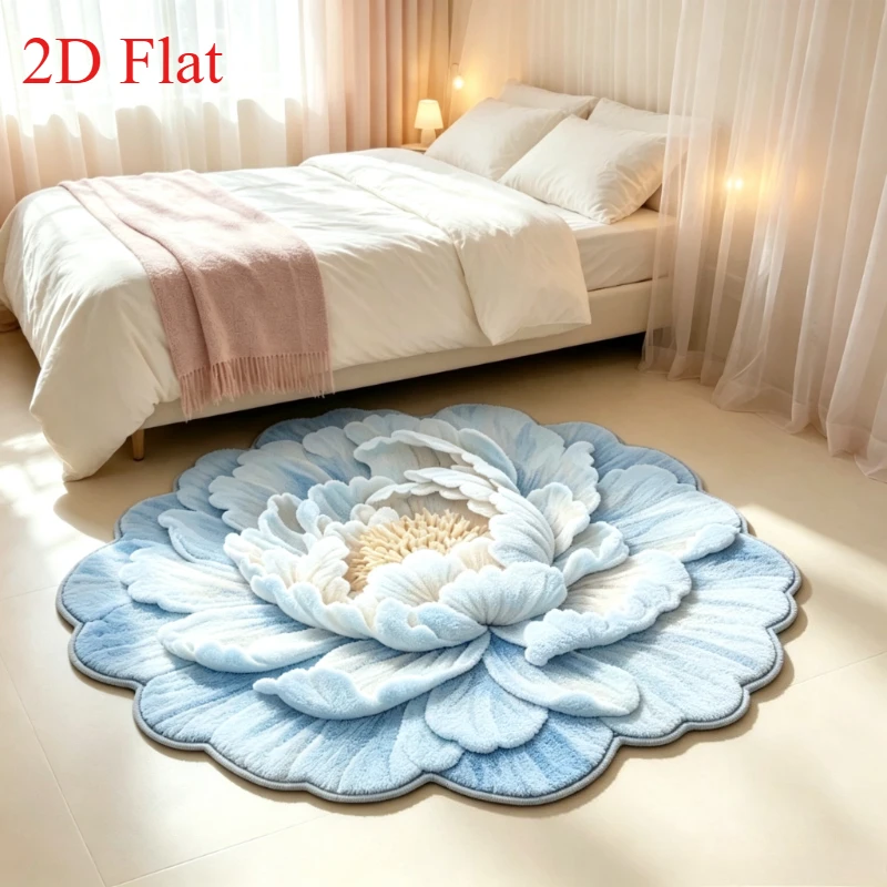 Cream Style Carpets for Living Room Flower Bedroom Decor Carpet Fluffy Soft Irregular Shape Bedside Rug Home Anti-slip Floor Mat