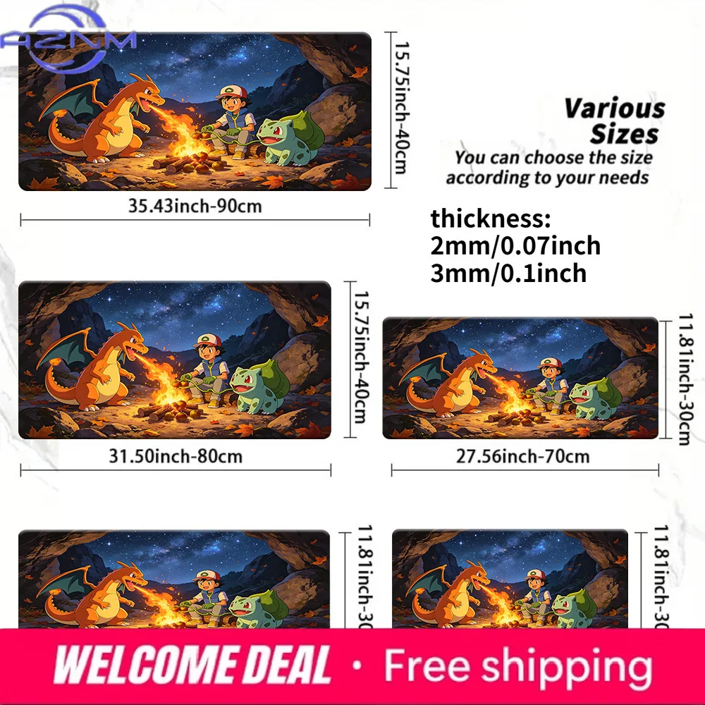 Pokemon Campfire Night Gaming Mouse Pad with Non-Slip Rubber Base
