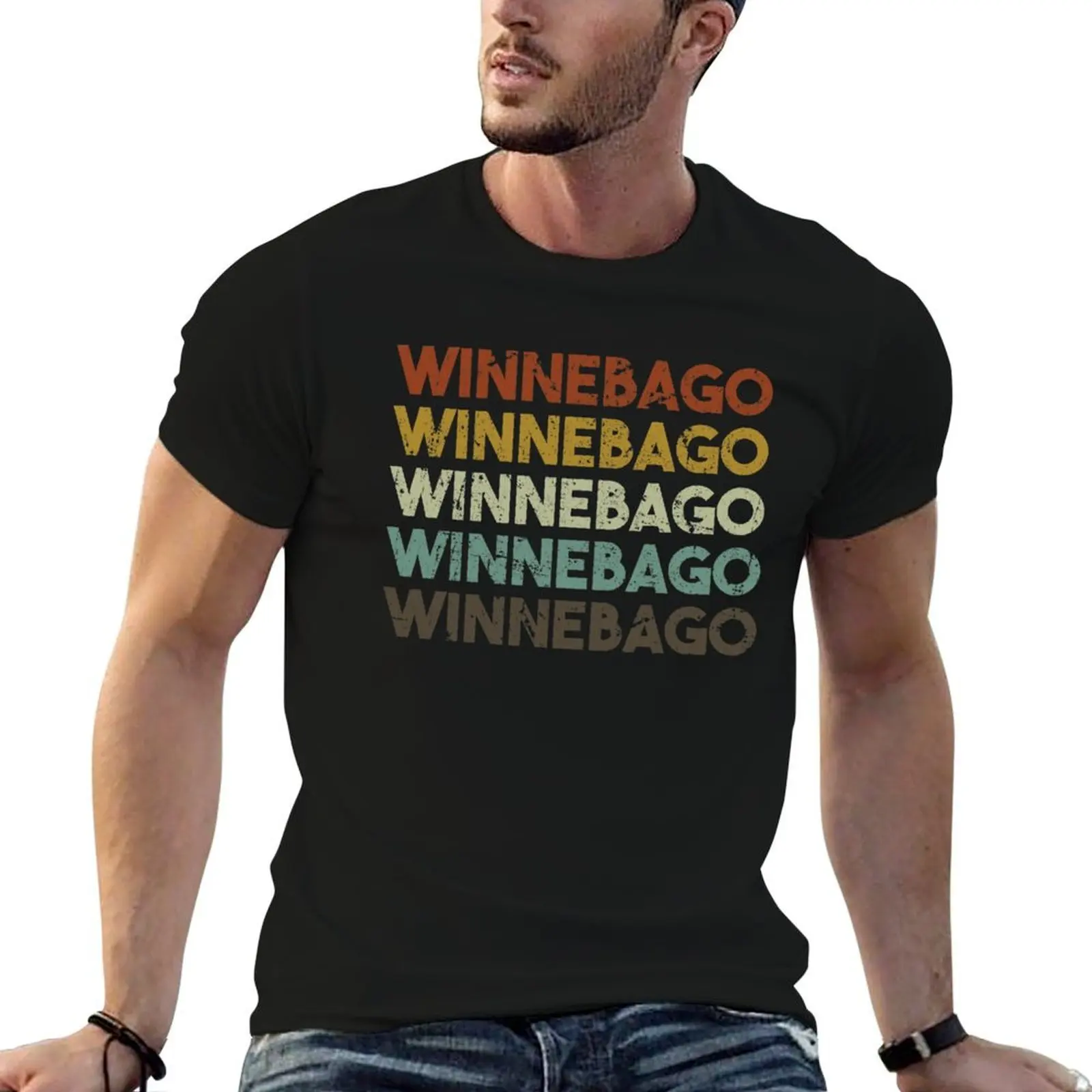 Camiseta retrô Winnebago Illinois para homem, camisetas engraçadas de ajuste slim, camiseta masculina de algodão pesado