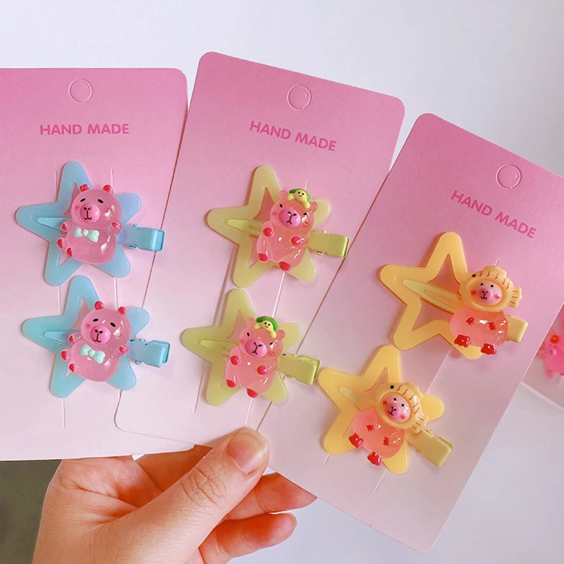 2 قطعة اكسسوارات ذاتية الصنع جديد ملون كابيبالا ستار BB مقاطع الشعر النساء الفتيات الاطفال لطيف المشابك الجانبية قبضة الشعر ستار دبوس الشعر