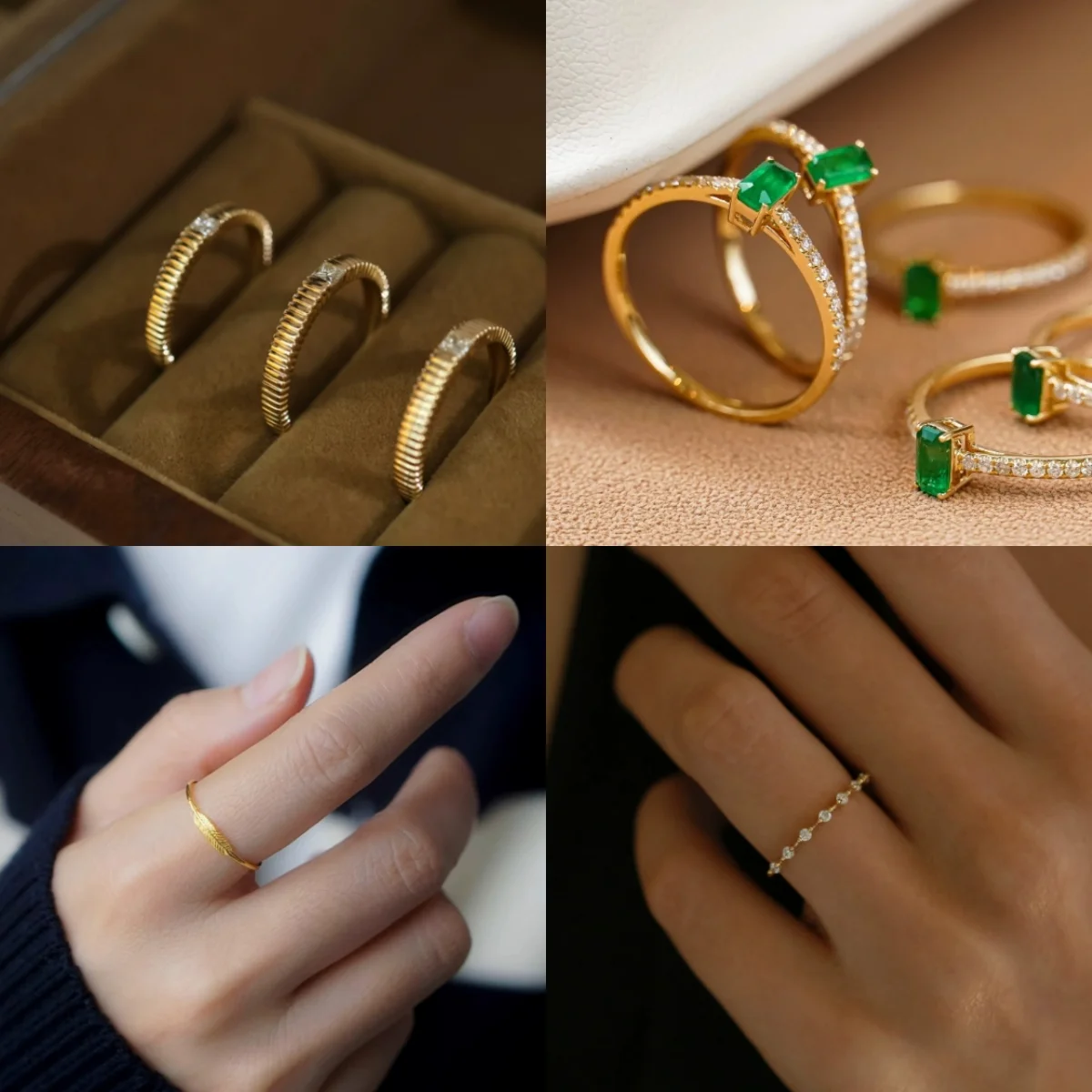 

New product full body s925 pure silver emerald fashion ring, light luxury French ring, niche unique versatile ring