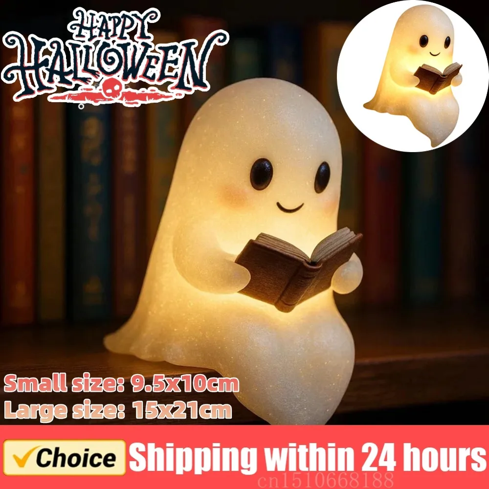 1/2Pcs Cute Ghost Reading Lamp Halloween 3D LED Night Light Spooky Desk Light for Bedroom Study Book Lovers Home Office