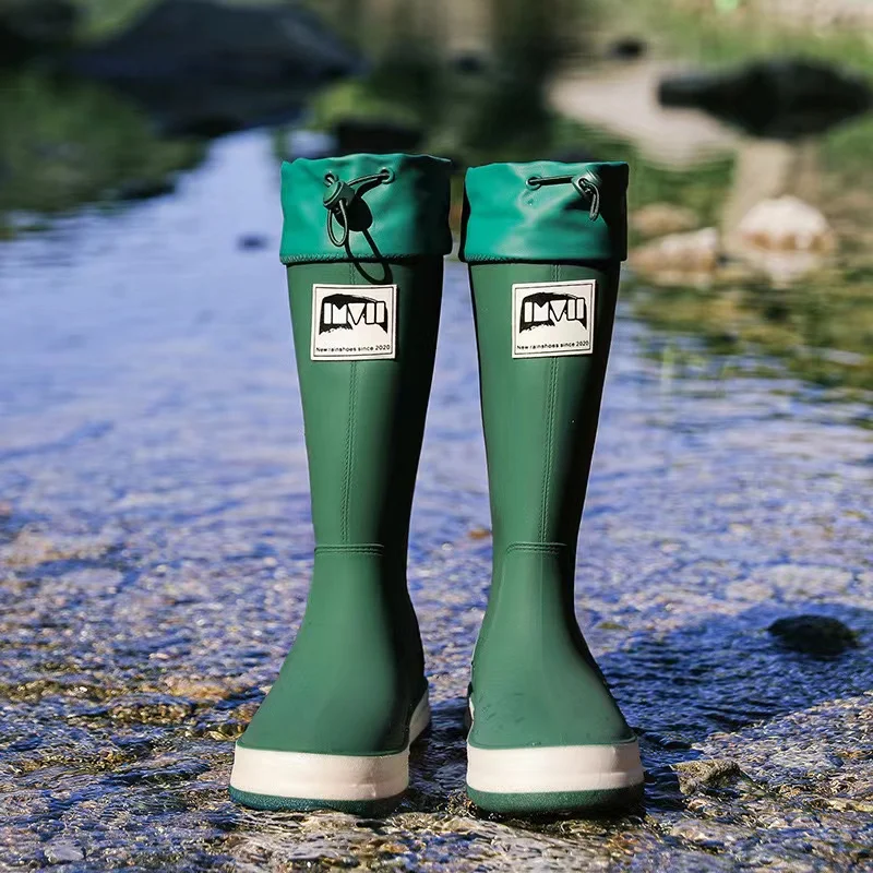 Zapatos de lluvia Unisex, botas de pesca de tubo medio a la moda, zapatos de trabajo de goma, Botas de lluvia cálidas, zapatos impermeables antideslizantes