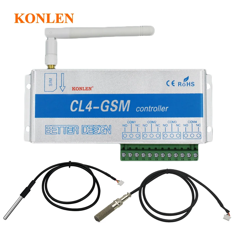 CL4 GSM Relay Controller with Temperature Humidity Sensor SMS Remote Control Power Switch 4CH Smart Home Appliance Automation