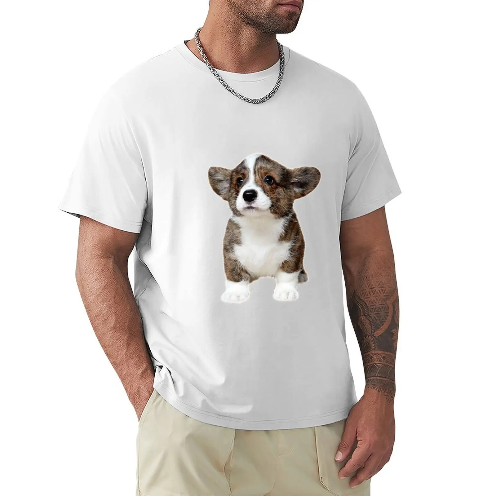 

Cute Corgi Puppy T-Shirt customs oversized plus sizes Men's cotton t-shirt