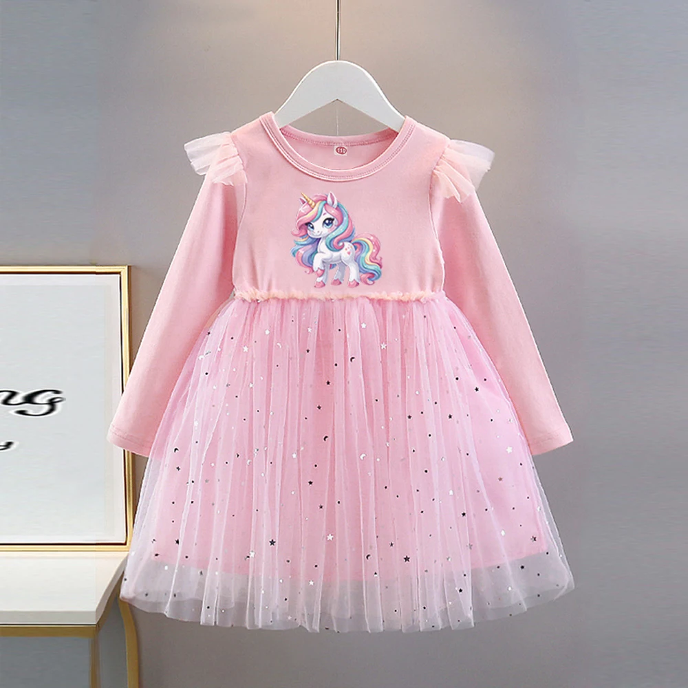 

Girls Clothes New Princess Dresses Long sleeves Autumn Kids Dress Unicorn Party Baby Dresses for Children Clothing Fashion 2-8T