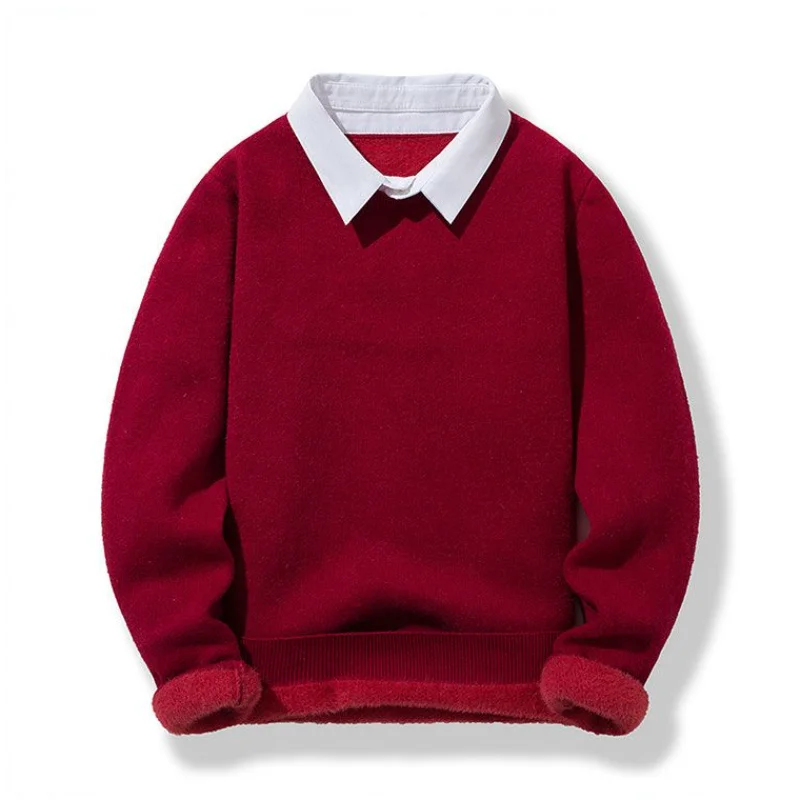 ملابس رجالية خريف شتاء كم طويل بلايز جديدة تي شيرت رقبة مستديرة موضة جديدة مريحة بلون البلوزات