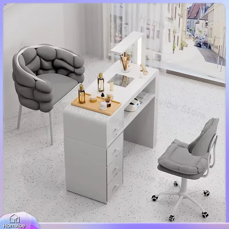 Luxury Modern French Manicure Table Set Contemporary Nail Salon Furniture Wooden Desk for Nail Art Station Pedicure Table