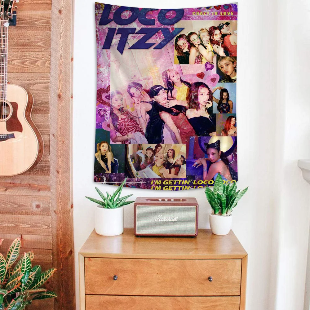 Kpop I-ITZY K-KILL M-MY D-DOUBT  Cartoon Tapestry Home Decoration hippie bohemian decoration divination Home Decor