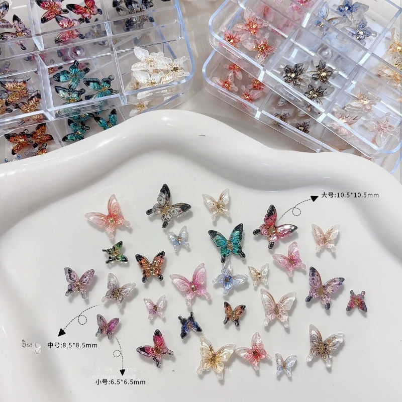 Accessoires pour Nail Art papillon en cristal, tendance, résine 3D, Mini papillons colorés, décorations en strass pour ongles faites à la main, DIY bricolage