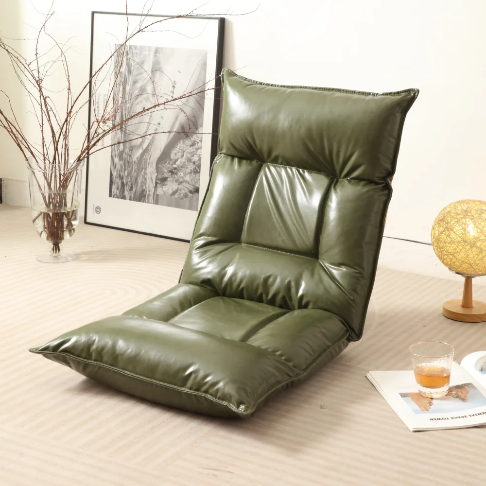 

42-Gear Adjustable Floor Chair PU Leather Lazy Sofa Cushion Folding Gaming Recliner for Living Room Bedroom Balcony