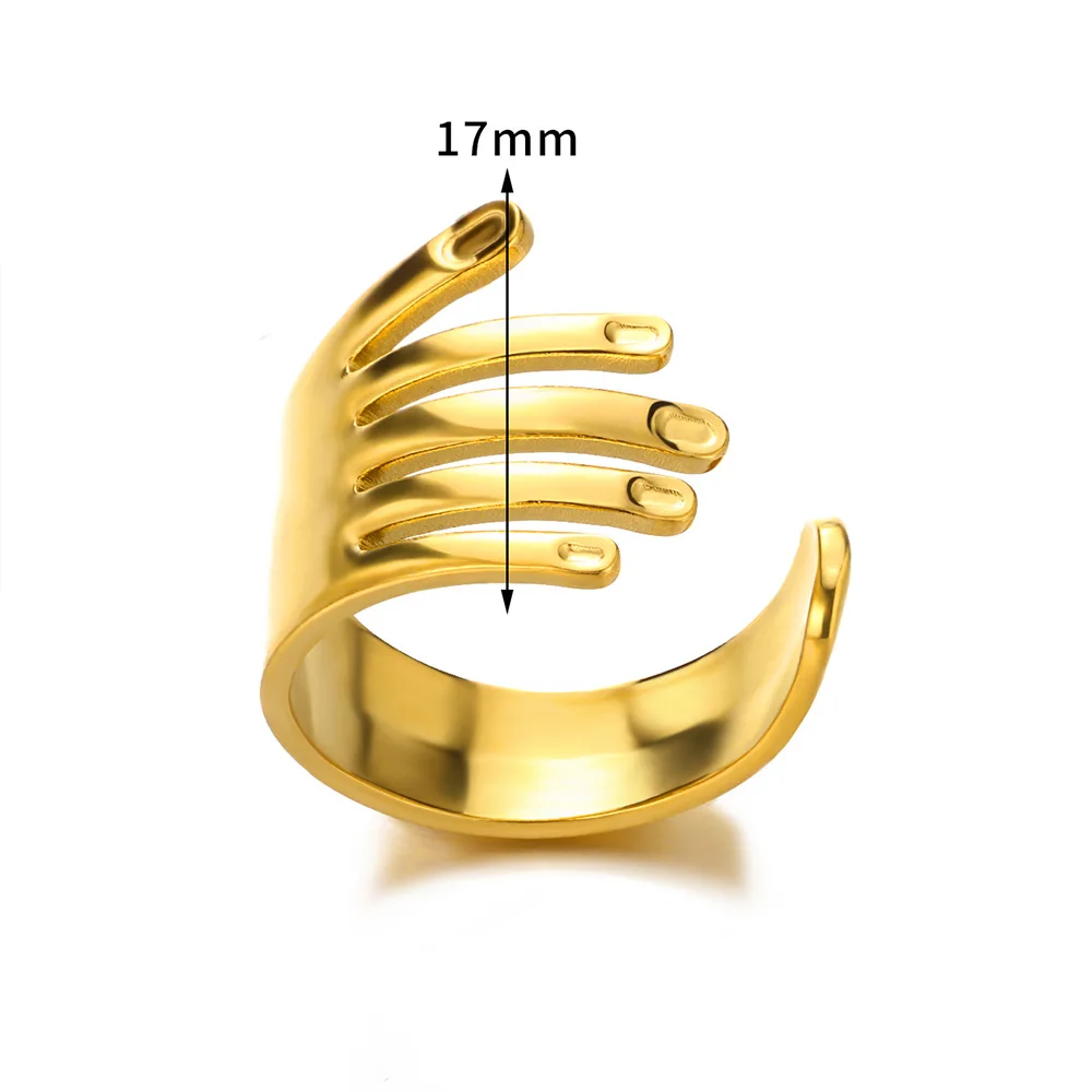 Stainless Steel Hand Palm Ring For Women Opening Finger Ring Trendy Punk Men Hand Shape Rings Female Accessories Party Jewelry