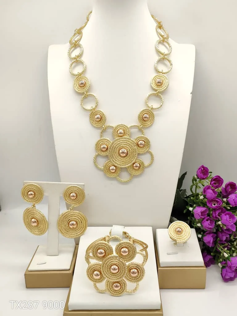 

Простой текстурированный двухцветный цветок, бразильский комплект ювелирных изделий, элегантный воротник llaveros, булавка Pulseras, подвесные щупальца, Anillo, комплект из 4 предметов