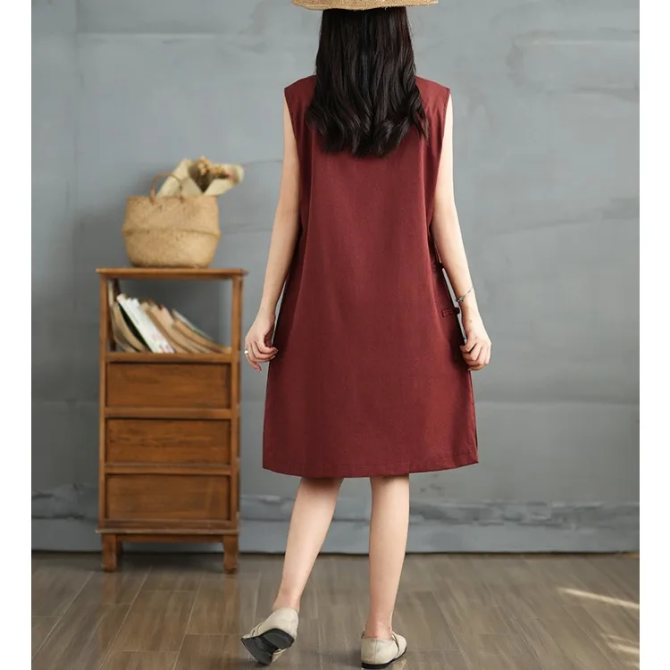 Zomer Nieuwe Plus Size Button Up Dr Midi Rode Etnische Sle Rok Met Kant Knoop Chinese Traditionele Faion Dames...