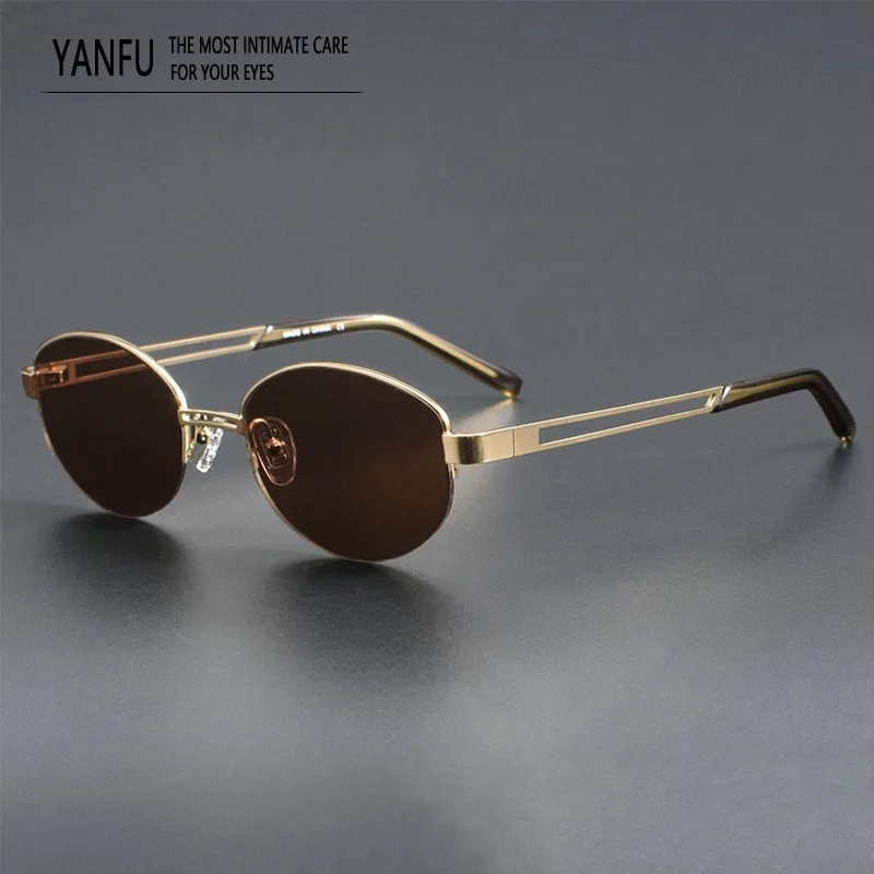 Vintage Oval Semi-Rimless Sunglasses Glasses Frames Fashion Men Women Classic Brand Designer Optical Reading Metal Eyeglasses