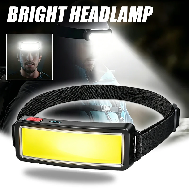 Super Bright Headlamp Flashlight COB Wide Beam Headlight Lightweight Waterproof Head Lamp for Running Fishing Camping