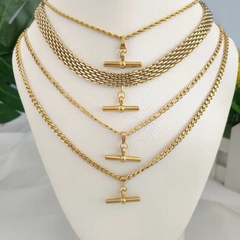 1pcs stylish simple t-shaped pendant titanium steel gold-plated personality light luxury collarbone chain necklace