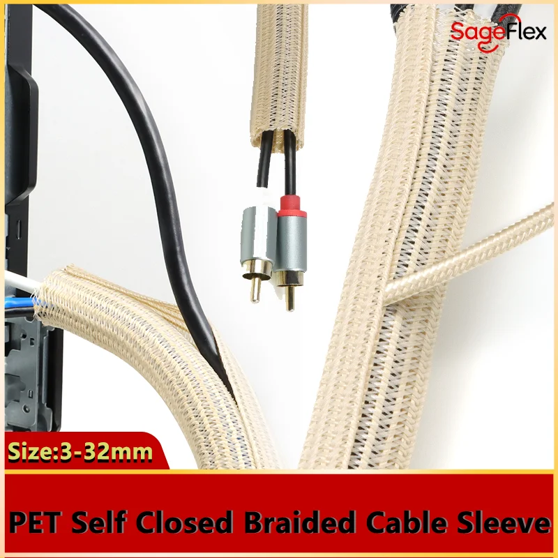 Wood Color Tube Cable Flame Retardant Self-Winding Cable Sleeve PET Expandable Braided Sleeving for Wire Protection 1~50M 3-32mm