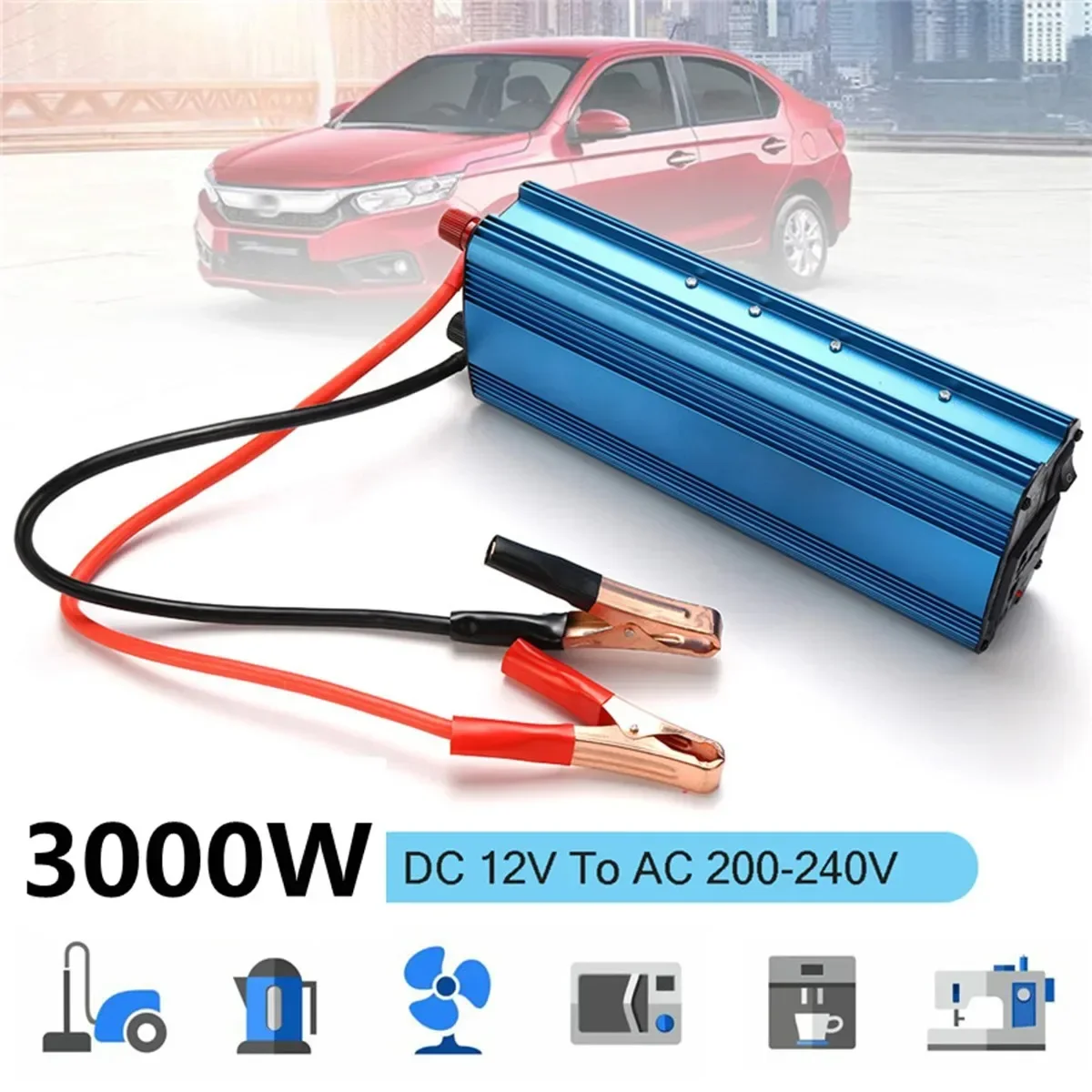 Sine Wave 3000W Car Solar Power Inverter DC 12V 24V to AC 220V USB Output Voltage Converter for RV Truck Home Outdoor Camping
