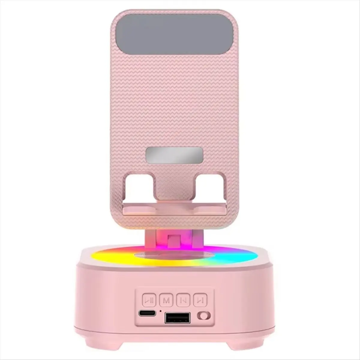 *N21R New Bluetooth Speaker Phone Stand Voice Charging Bank LED Color Music Box Desktop Speakers Pink
