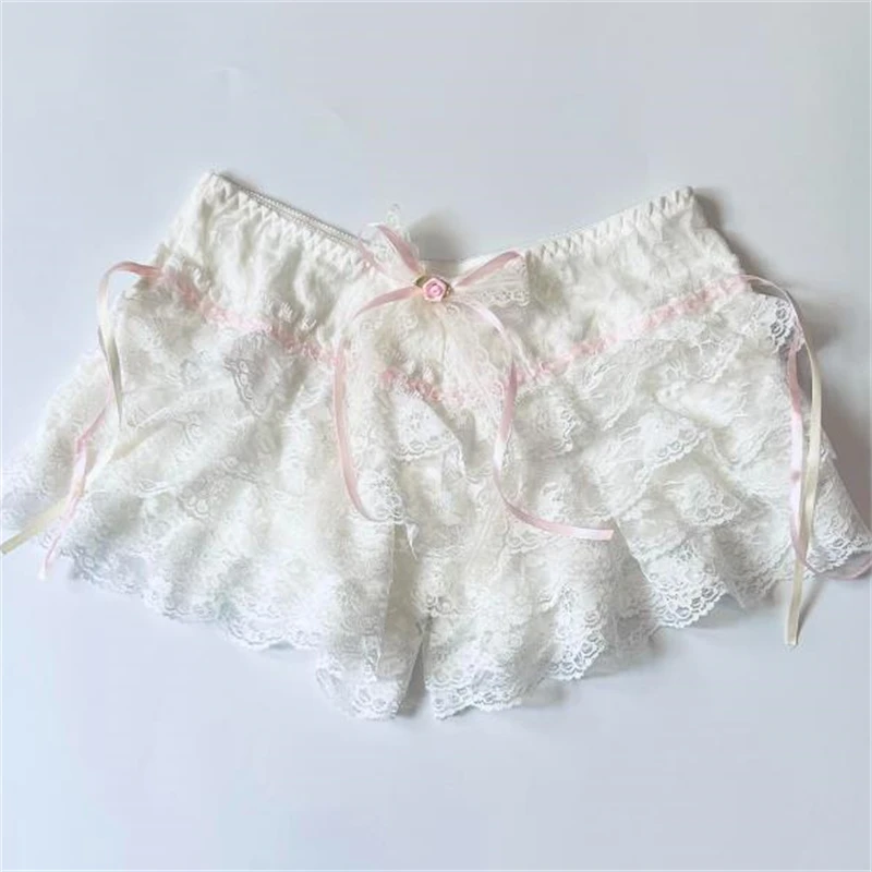 

Women Ruffle Bloomers Lace Layered Cute Lolita Skirt Shorts Sexy Boy Shorts Tiered Bottoms Fairy Y2k Pettipants Safety Safety