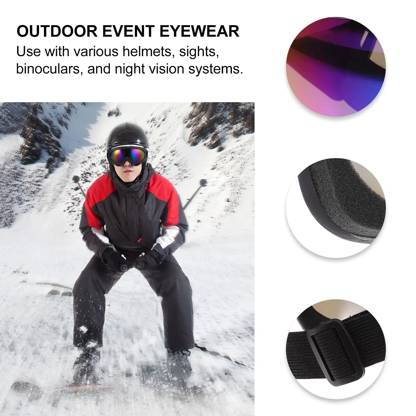 

1 Pair Windproof Skiing Cycling Eyeglasses Uv400 Anti Fog Scratch Resistant Lightweight Ventilated Compatible With