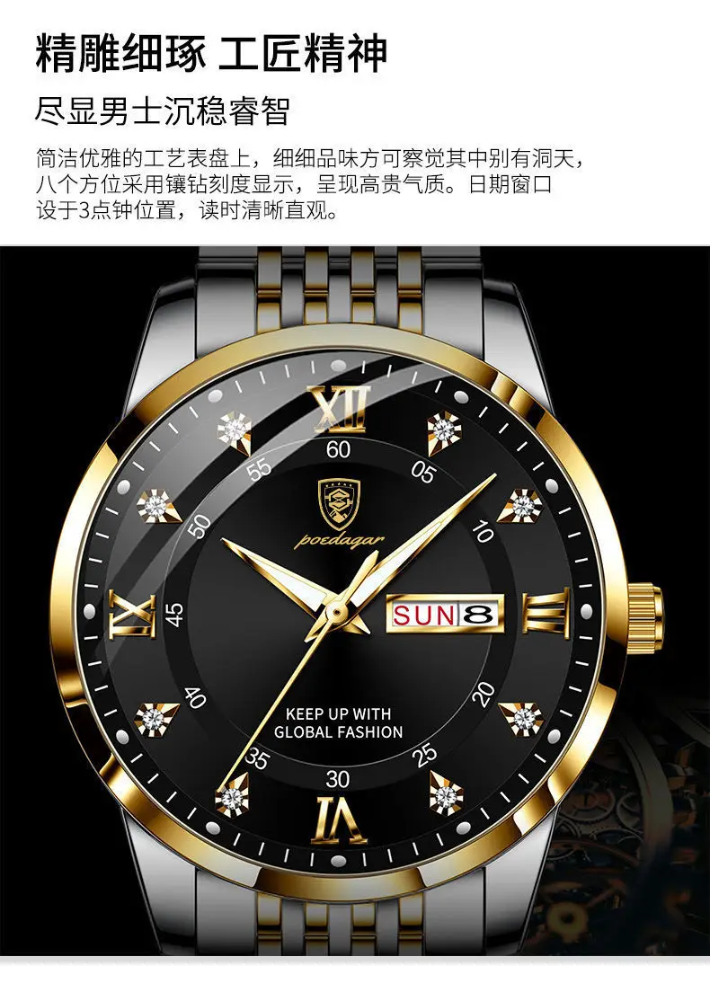 Новые брендовые часы с двойным календарем, водонепроницаемые светящиеся мужские часы, модные модные кварцевые часы