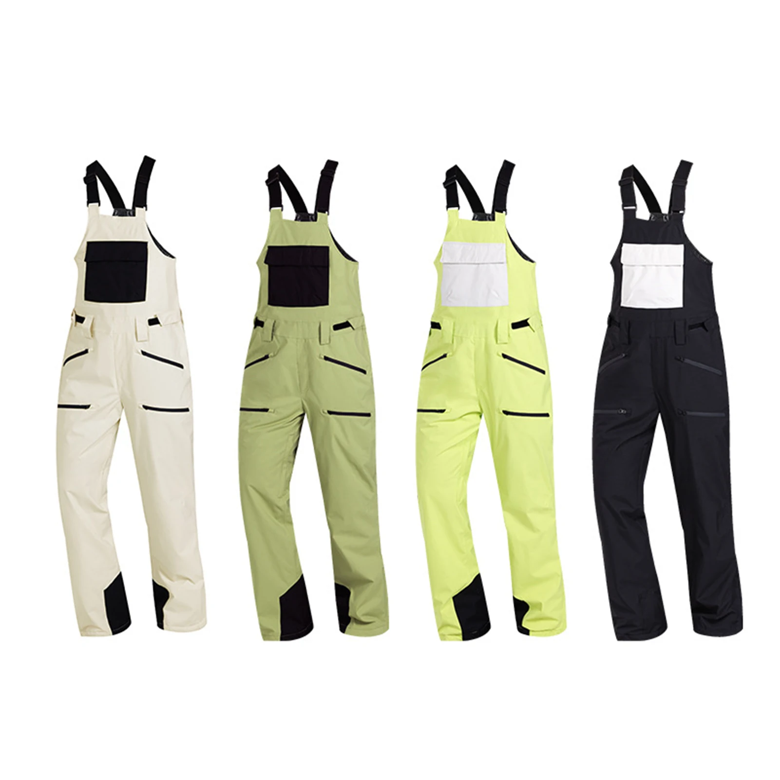 

Лыжный комбинезон с несколькими карманами на молнии. Теплые и водонепроницаемые лыжные штаны. Женские цветные комбинезоны. Лыжный комбинезон. Брюки.