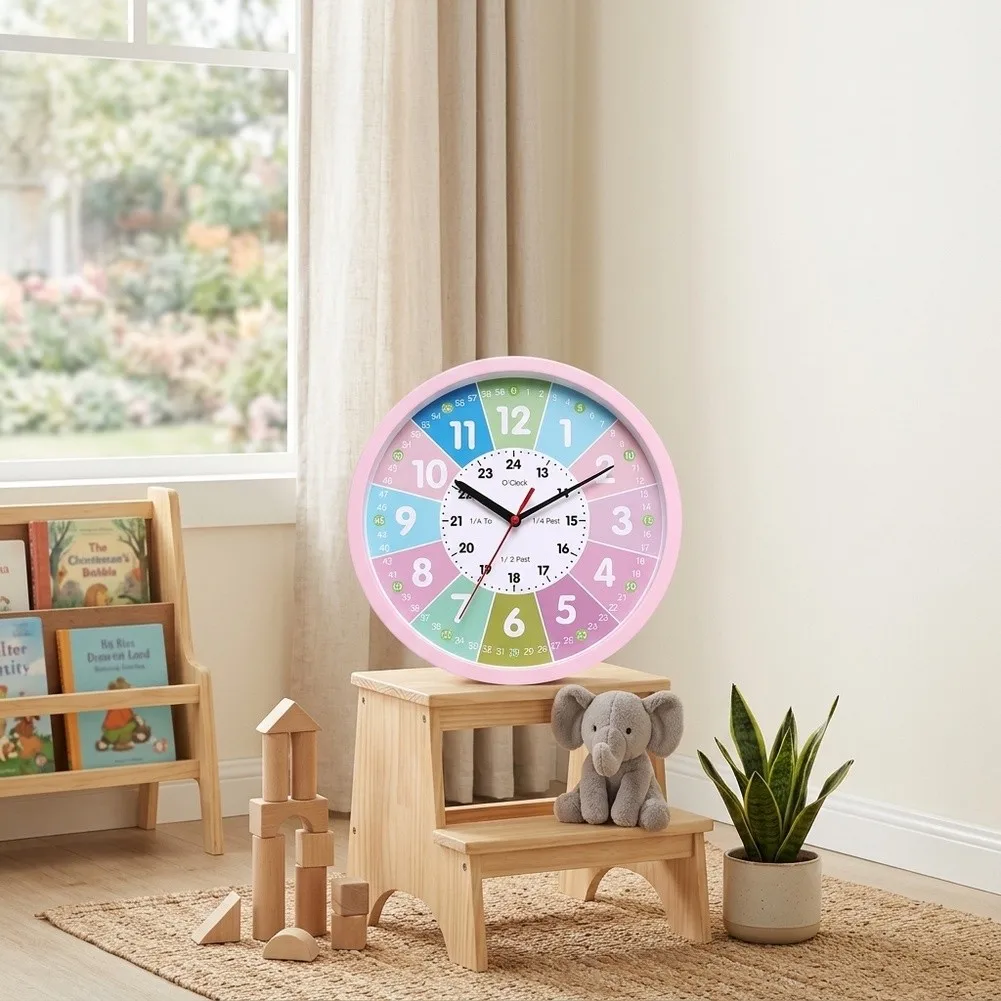 Classroom Time Trainer Learning Clock For Teaching Time Rainbow Colored Sections 24-hour Inner Scale For Classroom Use