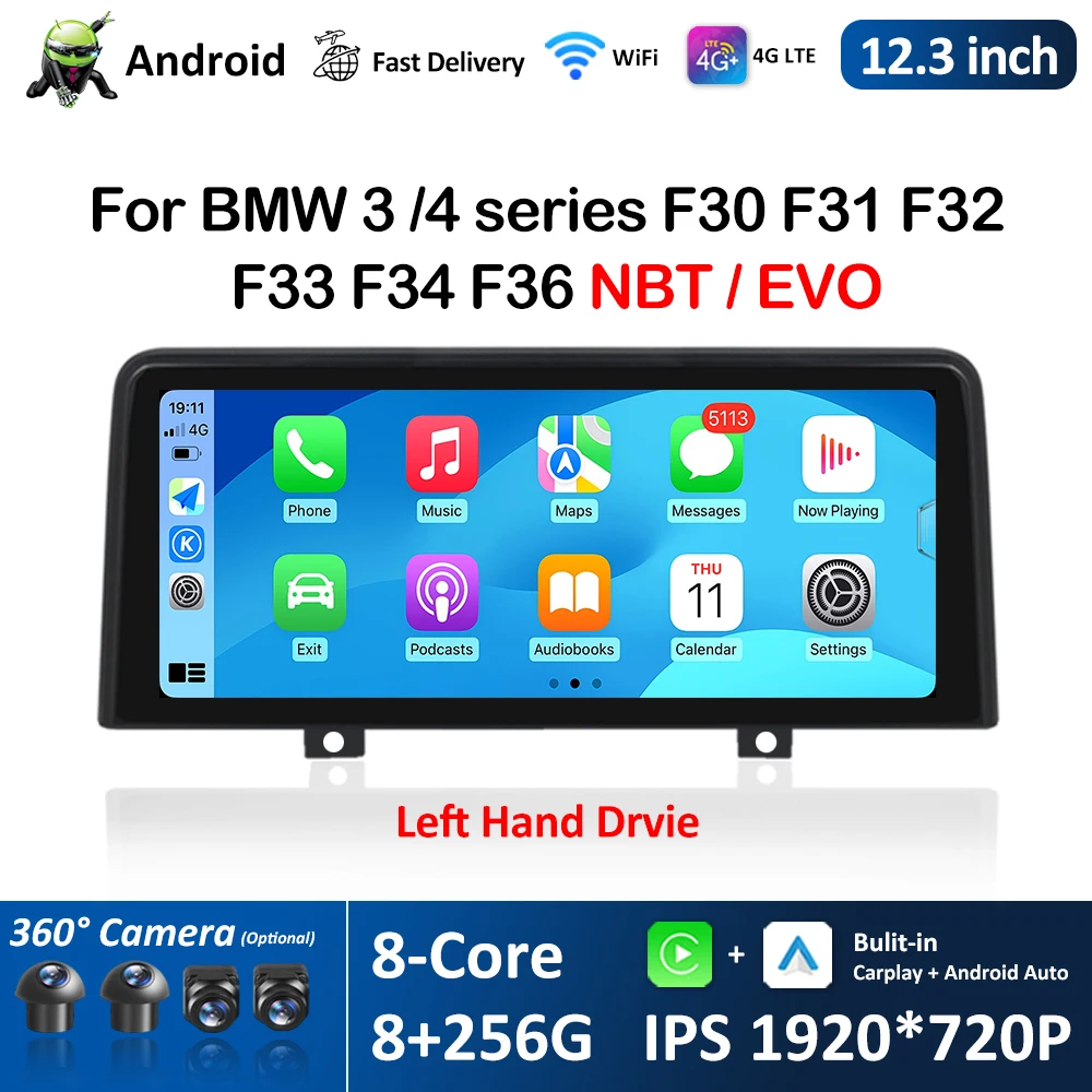 Left Hand Drvie 12.3'' for BMW 3 /4 series F30 F31 F32 F33 F34 F36 NBT / EVO Android Car Radio Video Multimedia Player DSP GPS