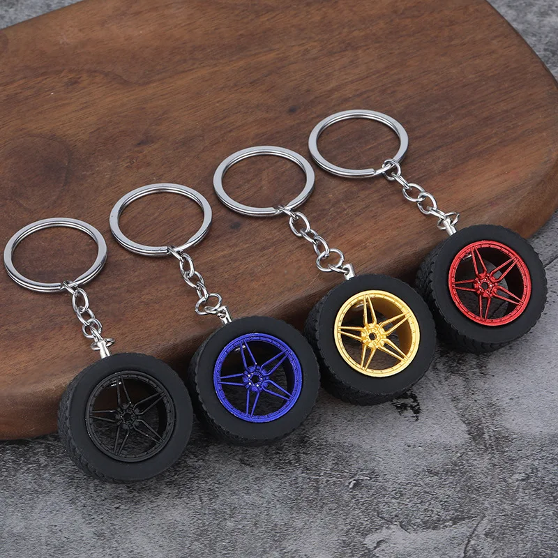 Car tire keychain, wheel hub key pendant, rubber hub, racing chain