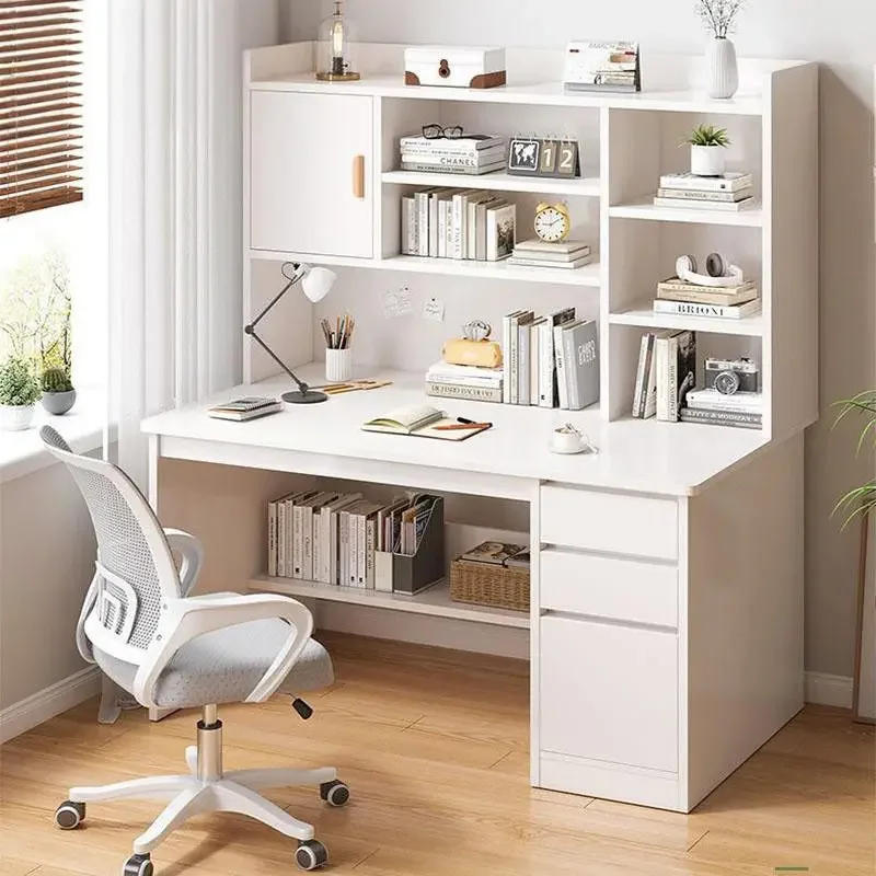 #Modern Durable Desk Home White Bookshelf Integrated Student Bedroom Learning To Write With Drawing Desk Office Computer Desk
