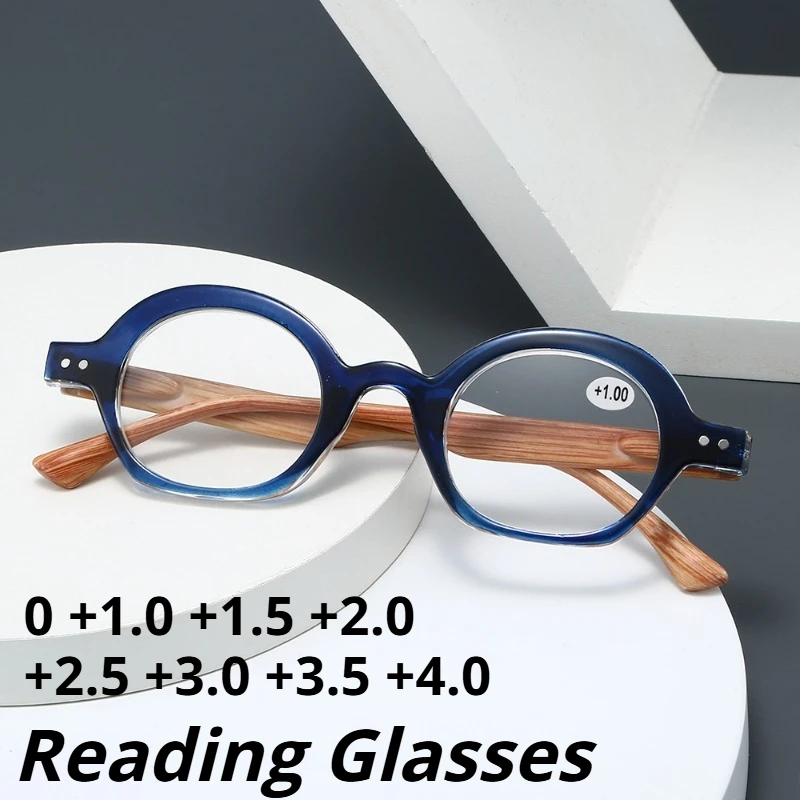 

Round Frame Wood Grain Anti-Blue Light Reading Glasses Comfortable High-Definition Presbyopia Glasses Unisex Diopters 0 To +4.0