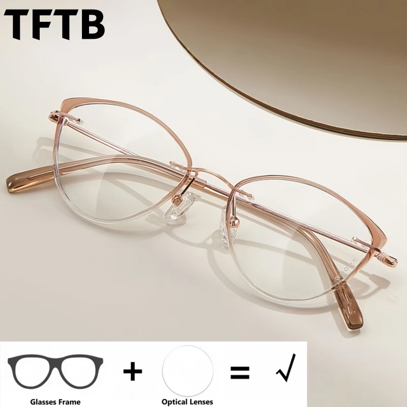 TFTB Fashion Trend Titanium Alloy Women Cat Eyes Rimless Optical Prescription Glasses Retro Exquisite Elegant Recipe Eyeglasses