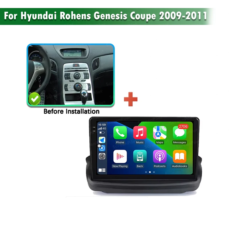 For Hyundai Rohens Genesis Coupe 2009-2011 Android 16Auto Carplay Car Radio 4G Multimedia Video Player Navigation GPS 5G