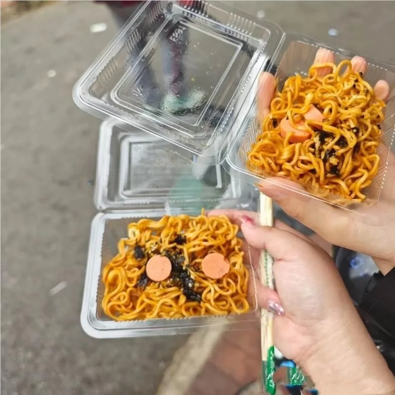Envase de Plástico Desechable para Fideos Fríos y Fideos Secos, Contenedor Transparente de Comida China para Llevar, Forma Tr...