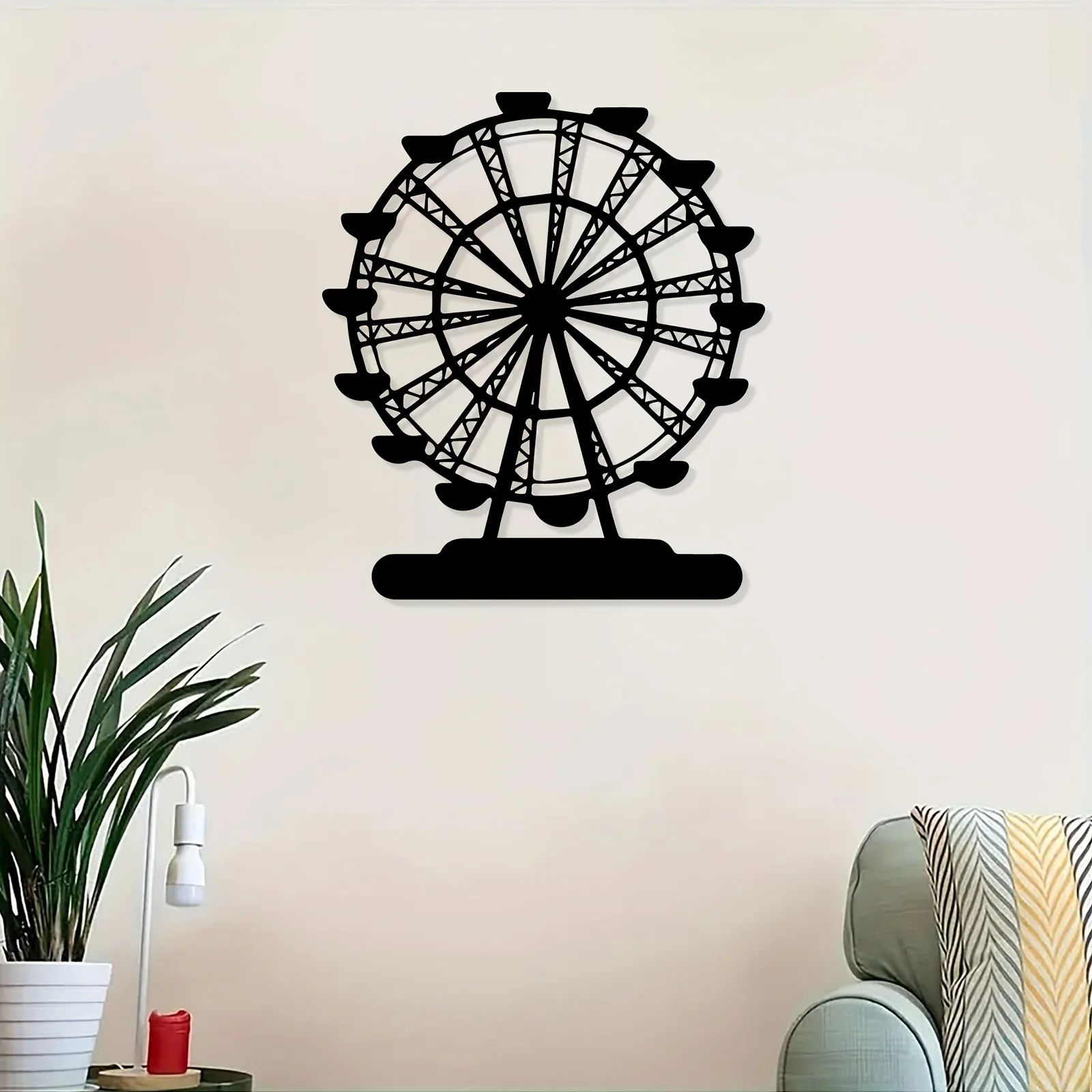 Ferris Wheel Metal Wall Art, Black Stylish Iron Silhouette Mural, Indoor Outdoor Home Office Wall Decor, Lovely Gift for Decor