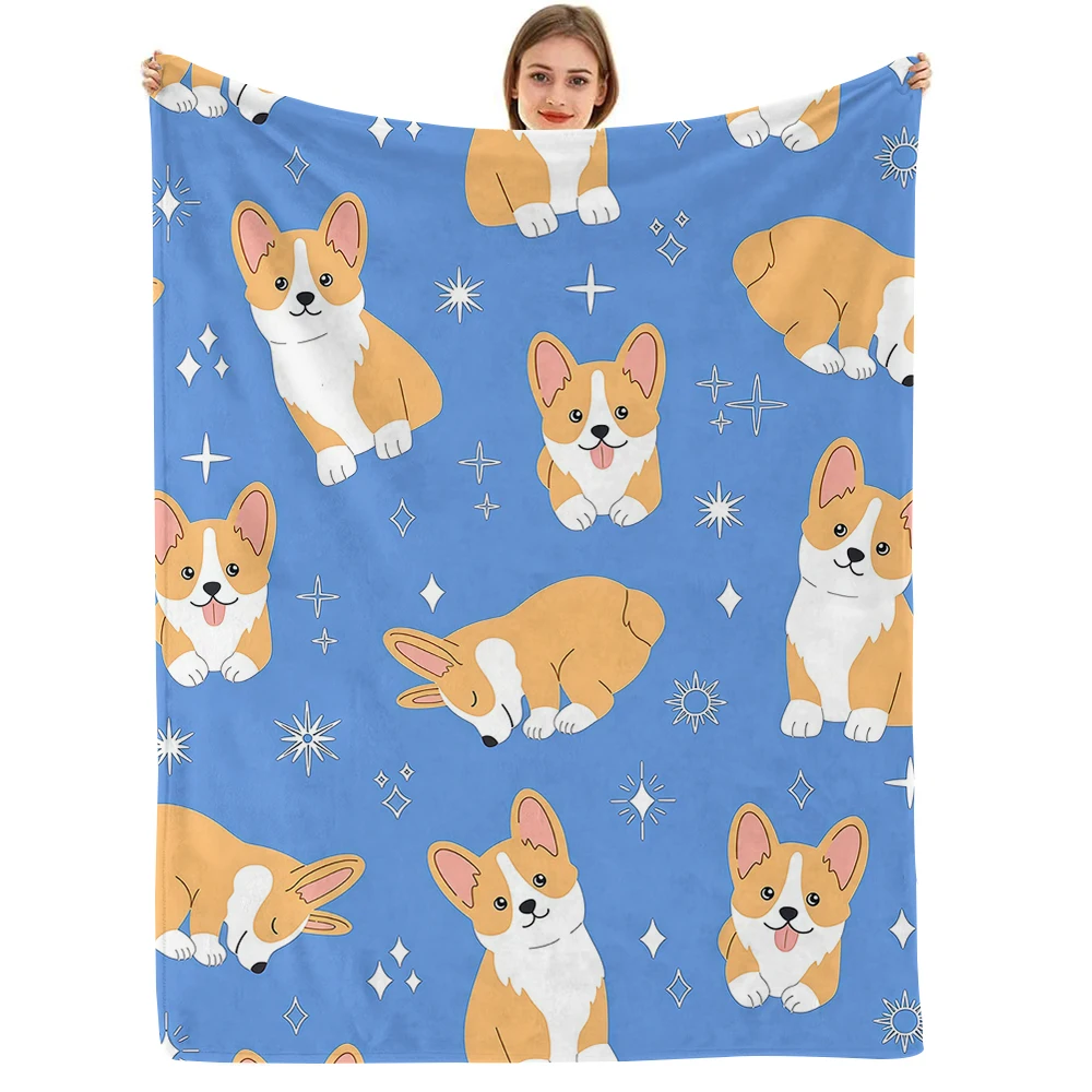 Multicolor Corgi Dog blanket design detail