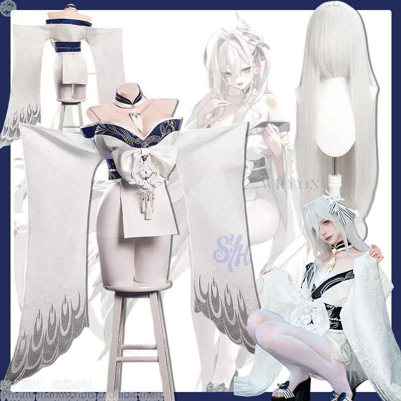 

Hakuhō Косплей Игра Azur Lane Аниме Костюм Японский Сексуальный Белый Глубокий V Кимоно Платье С Высоким Разрезом Лолита Парики Хэллоуин Вечеринка 코스프레