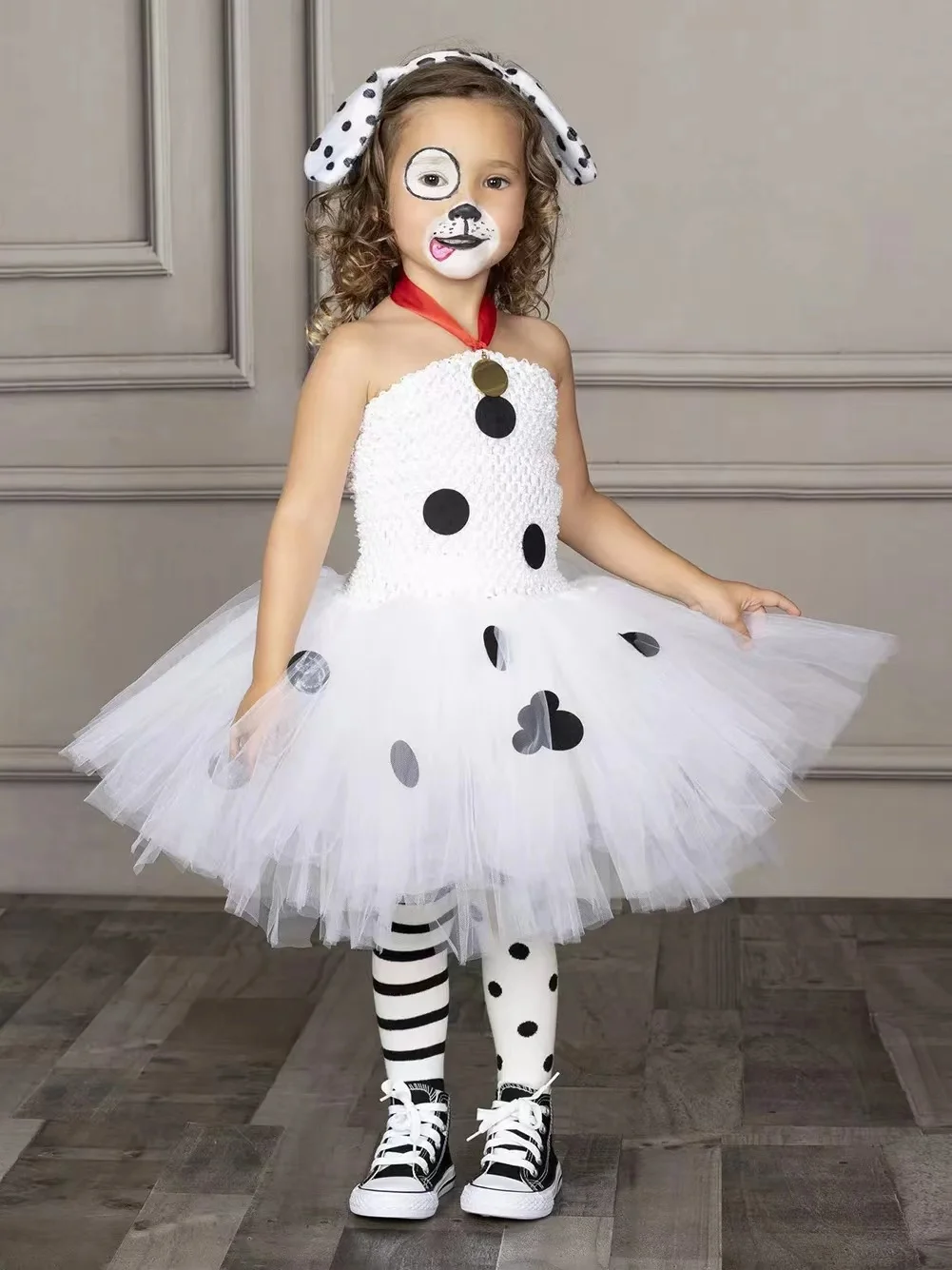 Kids Halloween Dalmatian Dog Costume Toddler Girls Polka Dot Birthday Party Fancy Dress Child Animal Dalmatian Cosplay Clothes