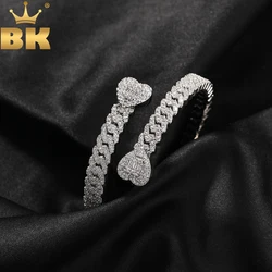 THE BLING KING Baguettecz Heart Miami Cuban Bracelet Micro Paved Cubic Zirconia Luxury Wrist Cuff Bangle Rapper Hiphop Jewelry