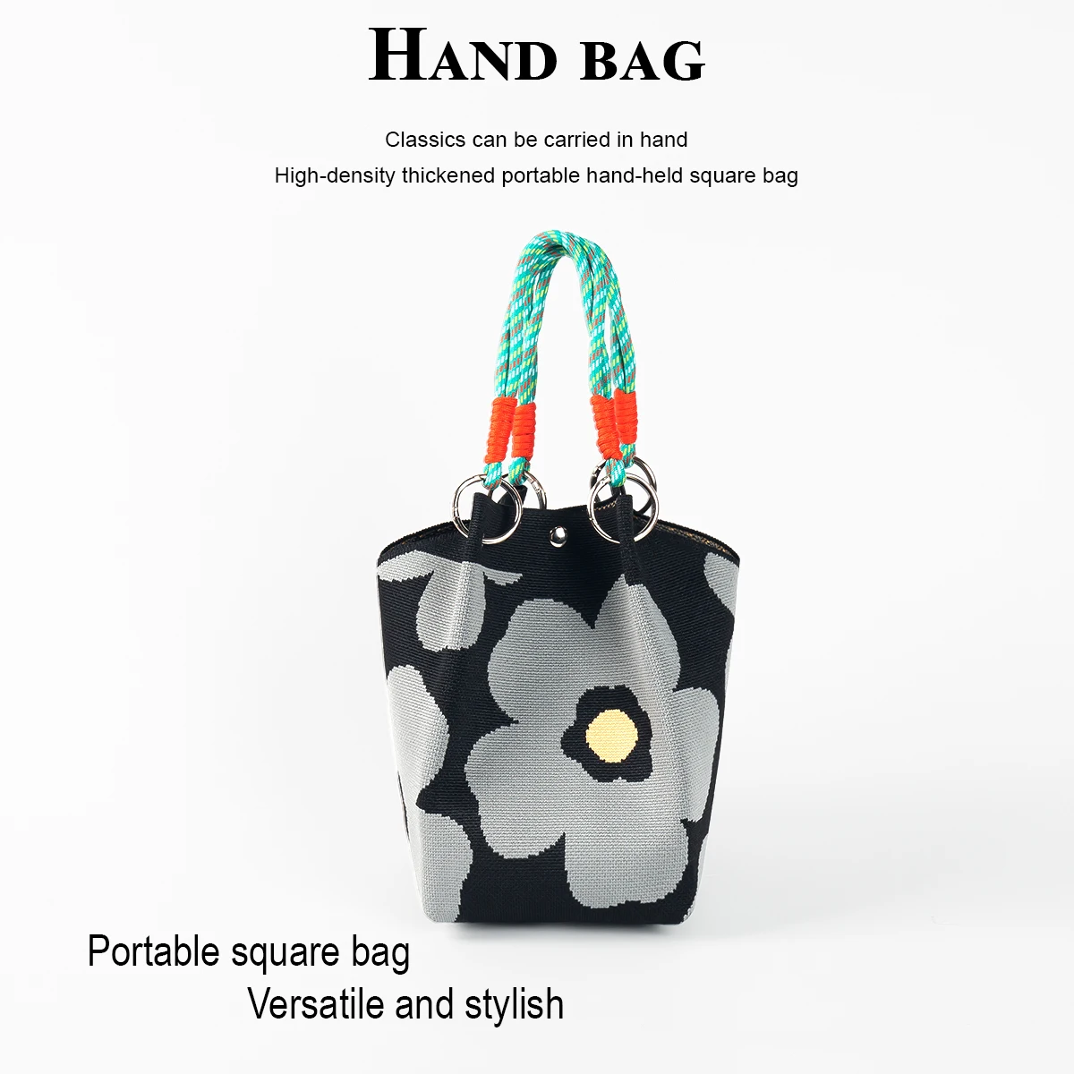 Bolso de mujer transpirable de punto floral simple retro, bolso duradero de colores mezclados, estilo casual con botón a presión, liviano y plegable, lleva con sombrilla para teléfono móvil, perfume de lápiz labial cosmético, adecuado para vacaciones diarias, ir a la escuela, ropa de trabajo, compras y viajar, adecuado para todas las estaciones
