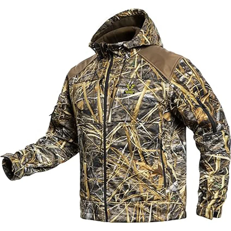 

Quiet Hunting Jacket Softshell Fleece-Lined Camouflage Clothes Clothing Gear Hoodie Coat For Men