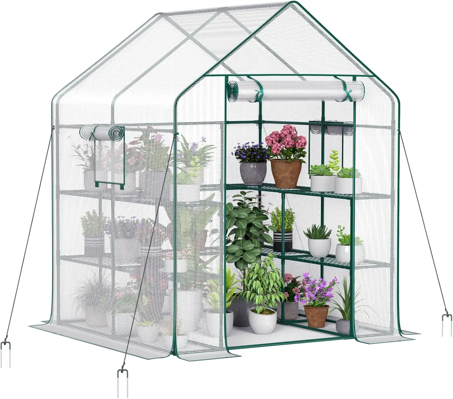 Greenhouse With 2 Mesh Windows, 4 Tiers, And 10 Shelves - Durable Pe Cover, Pegs And Ropes For Stability- Perfect For Outdoor